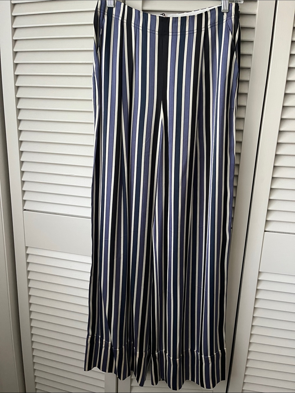 Navy & White Vertical Stripe Wide-Leg Pants
